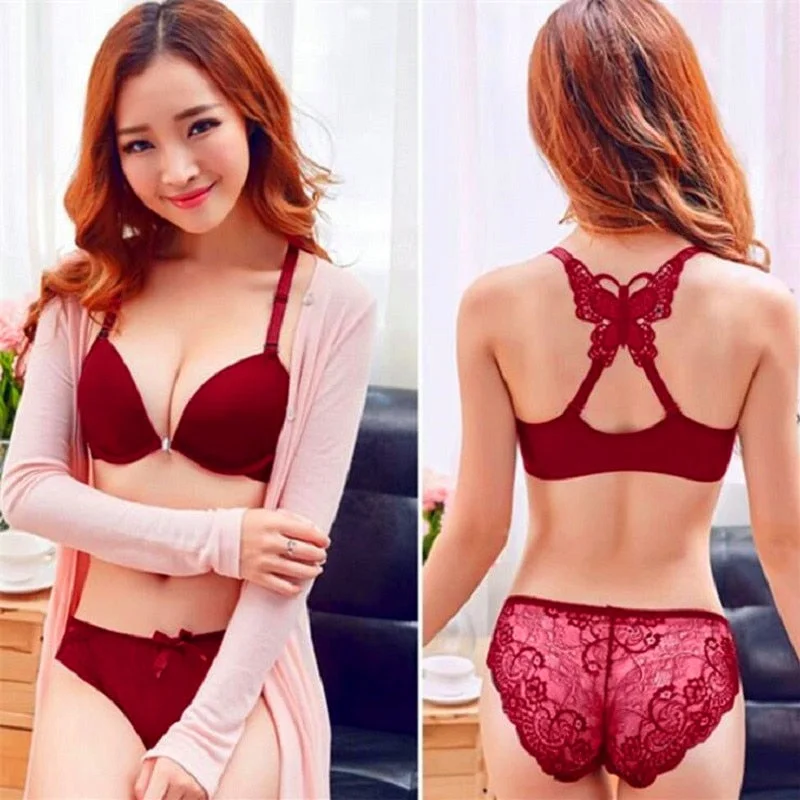 Bra and panty set women lingerie set Sexy Butterfly Front Closure lace Bras For Women push up Bra set Women's Underwear bh