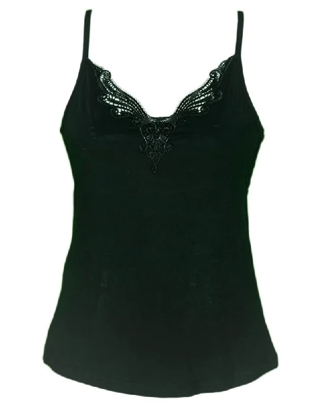 Embroidered Camisole For Women - Adjustable Straps - Color Black - 2814