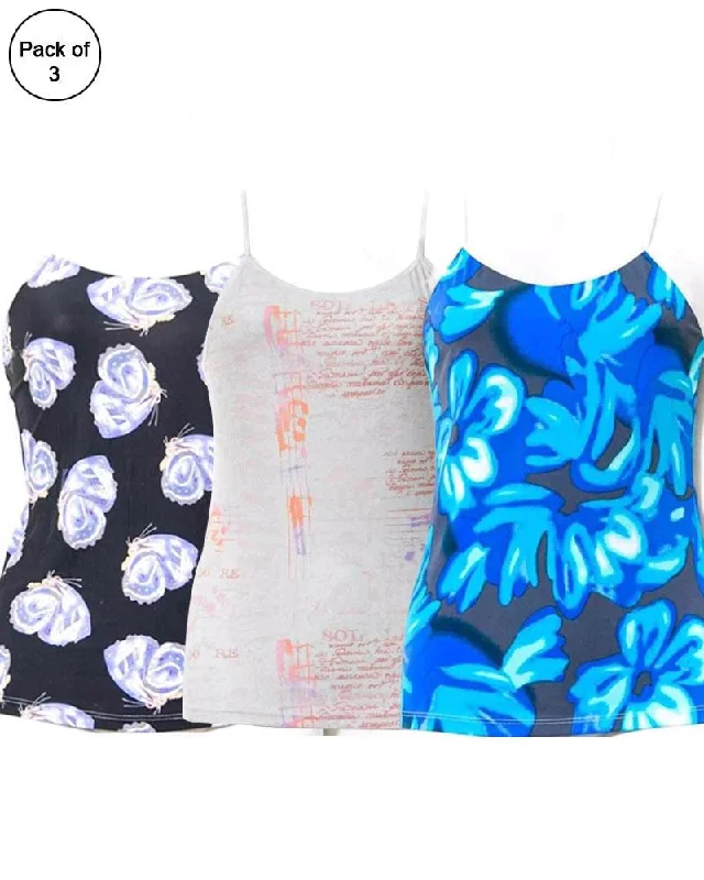 Pack Of 3 Teen Age Printed Camisole - Mix Colours