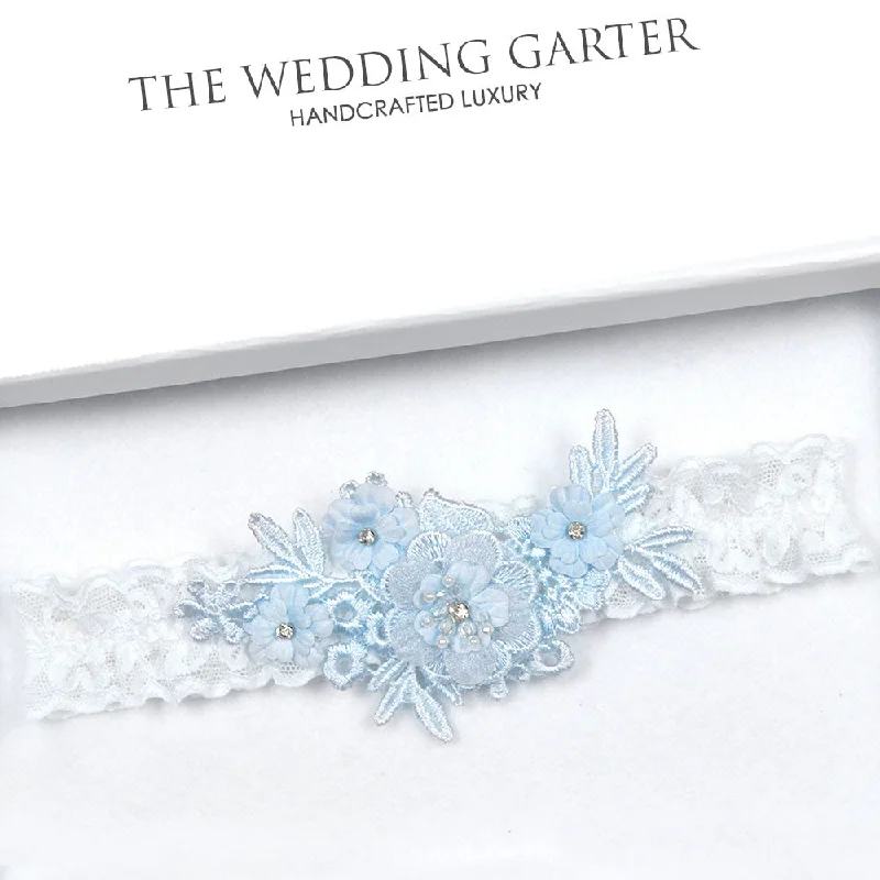 Blue & White Floral Applique Lace Wedding Garter