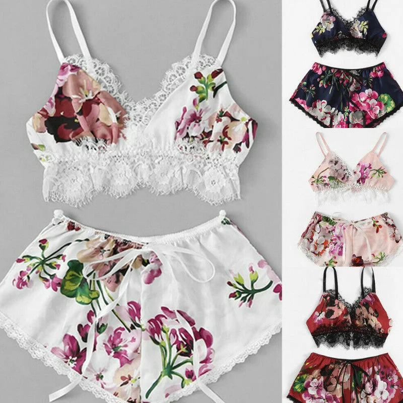 Sexy Floral Bra set Lace Underwear Bra and G-string Panties Lingerie Babydoll For Women