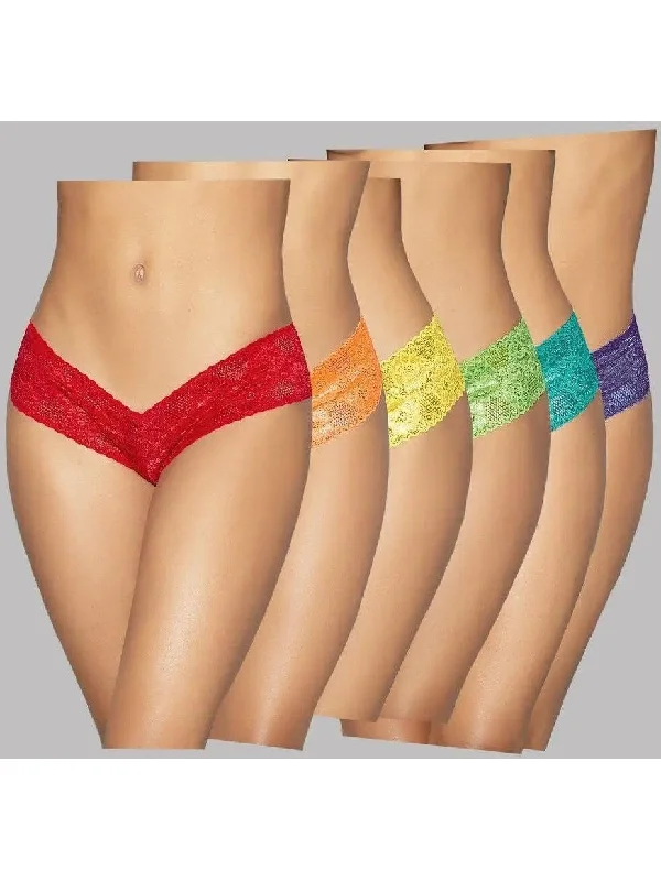 Escante  EL-65262 Cute Neon Rainbow Low Rise Panty 6/Pack, Black, Red, White, Queen Size