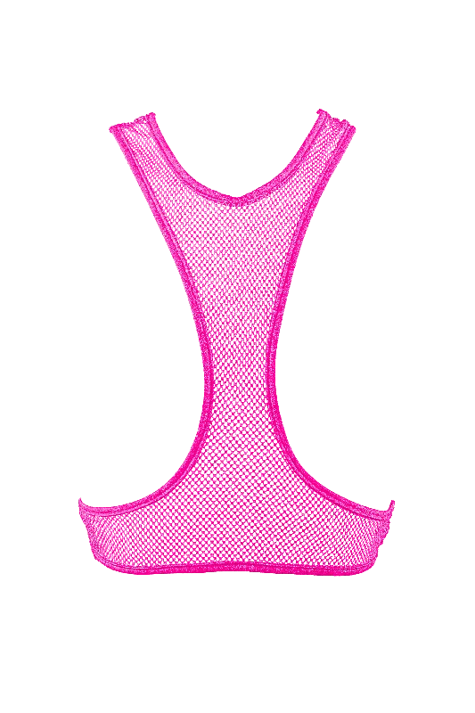 Fishnet Overlay cut-out Camisole / Stretch Fishnet top / NEON PINK