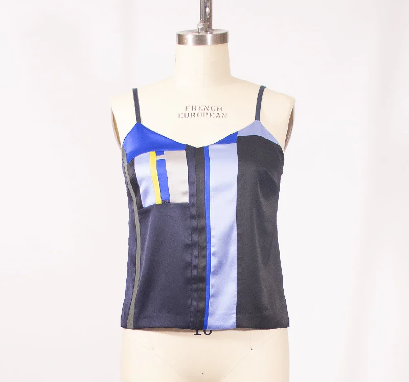 Patchwork Medium Stretch Silk Camisole Colors Blues