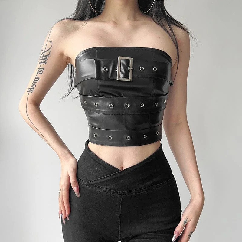 Women's Punk Buckle Faux Leather Bustier