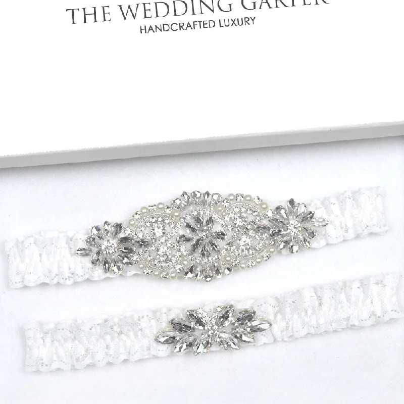 Silver Rhinestone Applique Bridal Garters