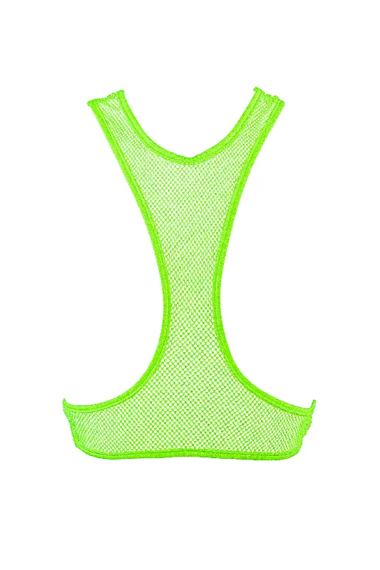 Fishnet Overlay cut-out Camisole / Stretch Fishnet top / NEON LIME