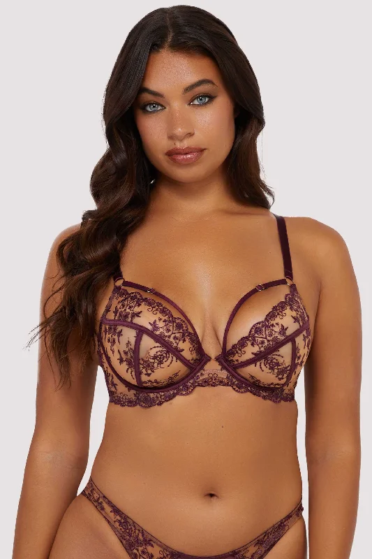 plus size women adjustable strap bra for a perfect fitCassia Custom Embroidery Bra In Wine - Playful Promises plus size women adjustable strap bra for a perfect fitCassia Custom Embroidery Bra In Wine - Playful Promises