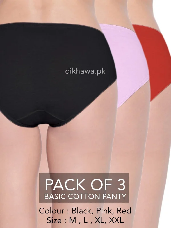 Basic Cotton Panty Pack of 3 - FL-519 - Black Pink & Red