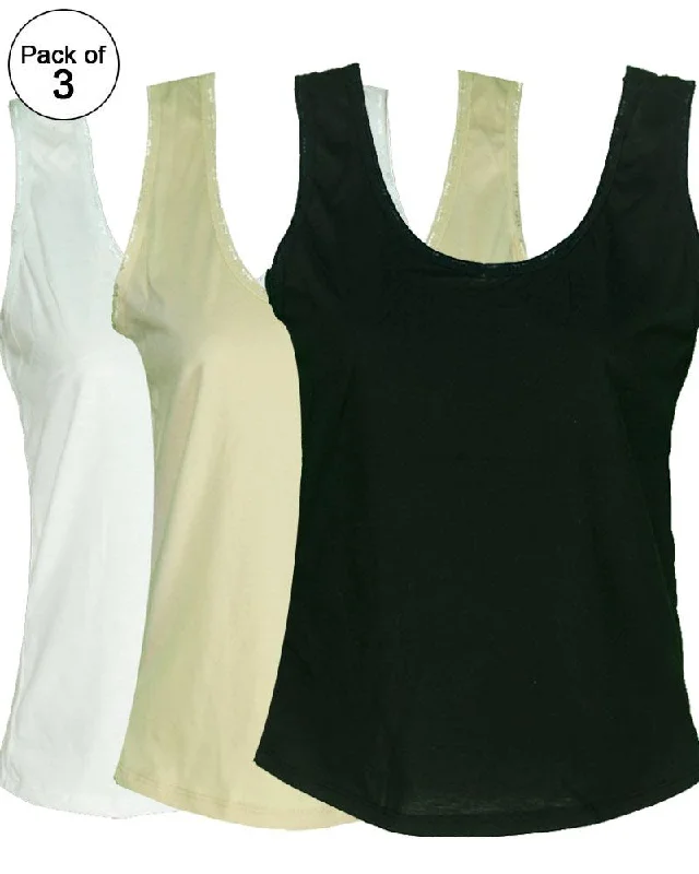 Pack of 3 - Plain Cotton Camisole For Women - MA-4