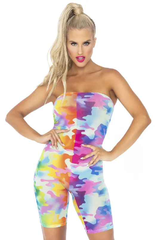 Plus - Size Bodysuits with a Comfortable and Flattering FitRainbow Camo Strapless Romper Plus - Size Bodysuits with a Comfortable and Flattering FitRainbow Camo Strapless Romper