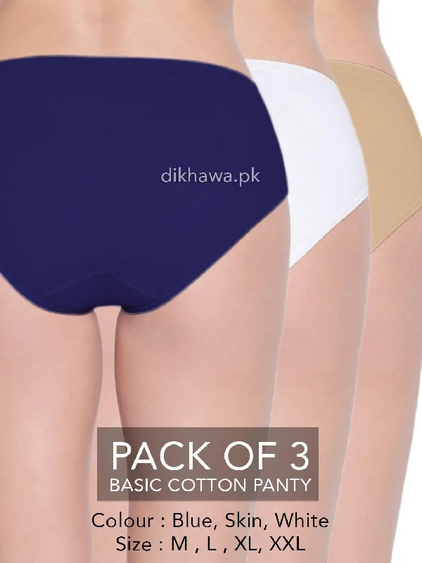 Basic Cotton Panty Pack of 3 - FL-519 - Blue Skin & White