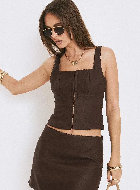 Wait On You Faux Leather Top Brown