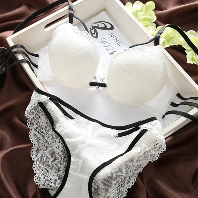 Fashion sexy lace aesthetic gather adjustable underwear comfortable thin cup beauty lace back breathable lingerie bra set