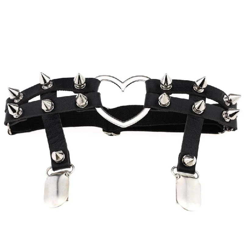 Women's Punk Rivet Heart PU Leather Leg Ring Garter