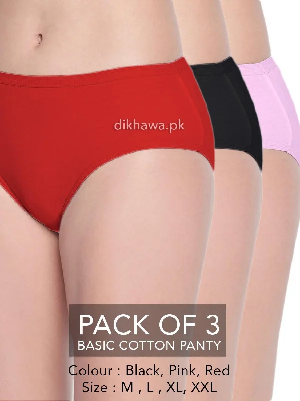 Basic Cotton Panty Pack of 3 - FL-519 - Black Pink & Red