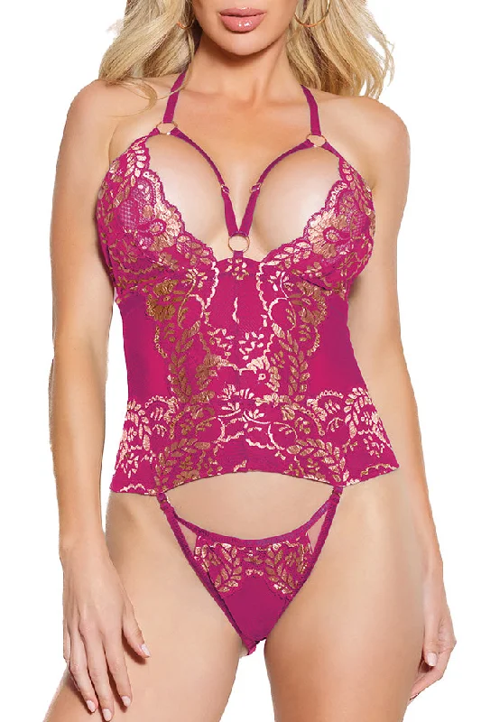 lace push - up panties for women with a more alluring lookPink Pussycat Pink Gold Trimmed Cami & Panty Set lace push - up panties for women with a more alluring lookPink Pussycat Pink Gold Trimmed Cami & Panty Set