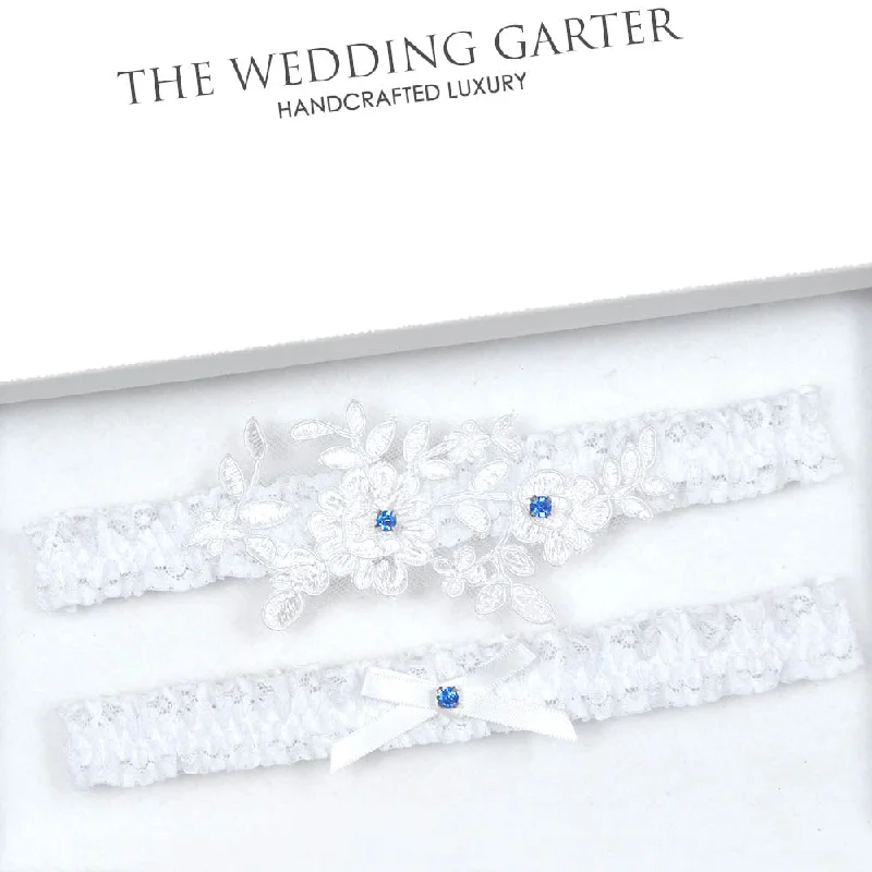 Something Blue White Lace Applique Brides Garter Set