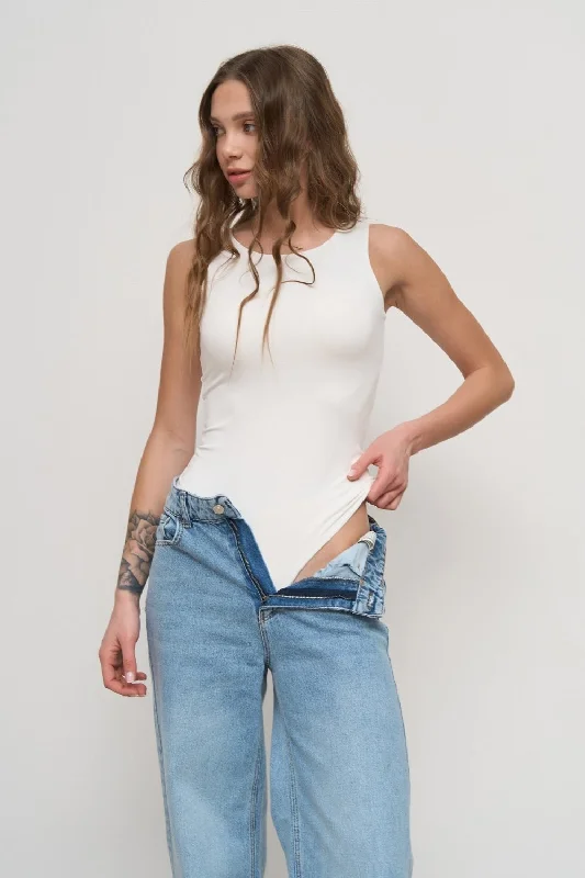 White Basic Sleeveless Bodysuit