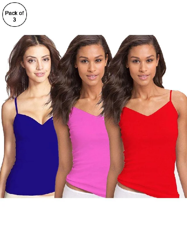 Pack of 3 Fancy Colourful Camisole for Girls - Mix Colours