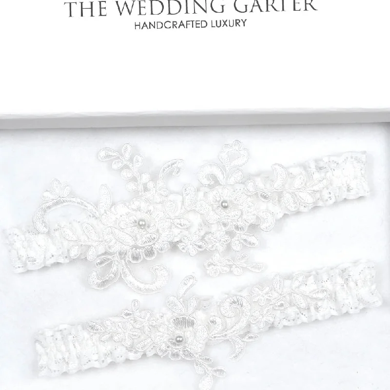 Double Applique Ivory Wedding Garters Set