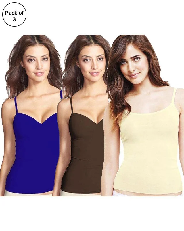 Pack of 3 Fancy Colourful Camisole for Girls - Mix Colours