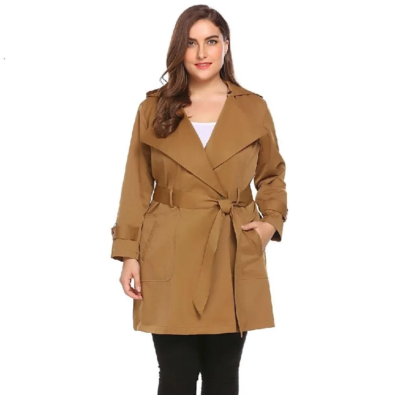 women sexy dresses with open - side detailsANALUKE  One Button Hooded Windbreaker Trench Coat