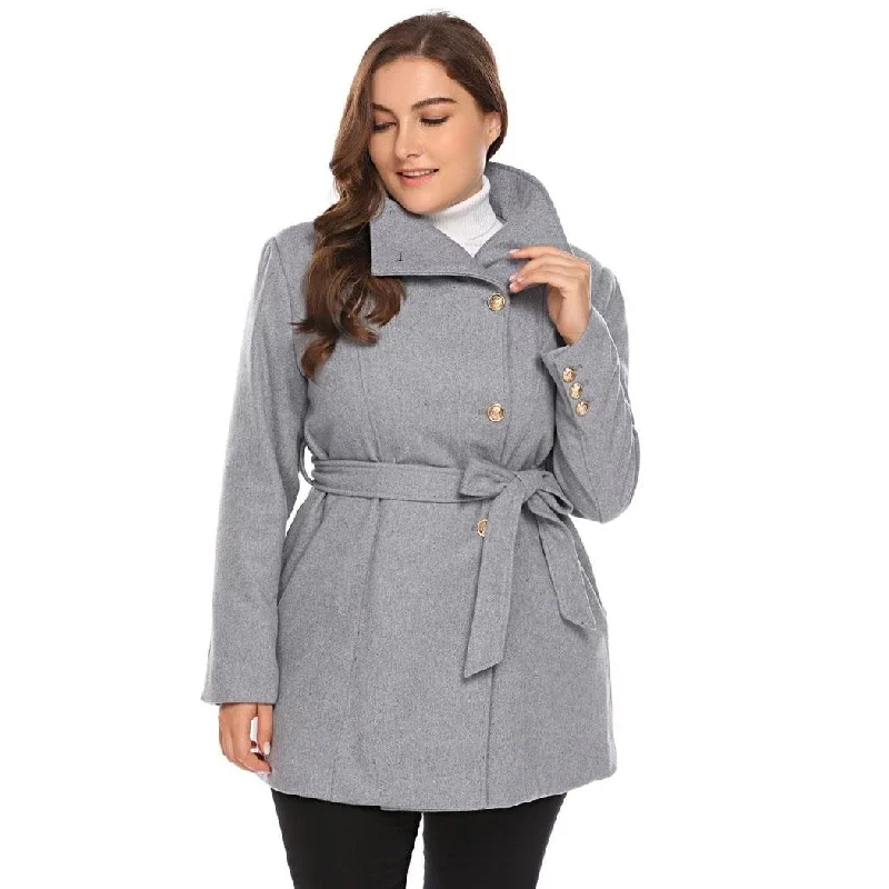 women sexy dresses for salsa nightsANALUKE Warm Winter Lapel Long Sleeve Belted Trench Coat