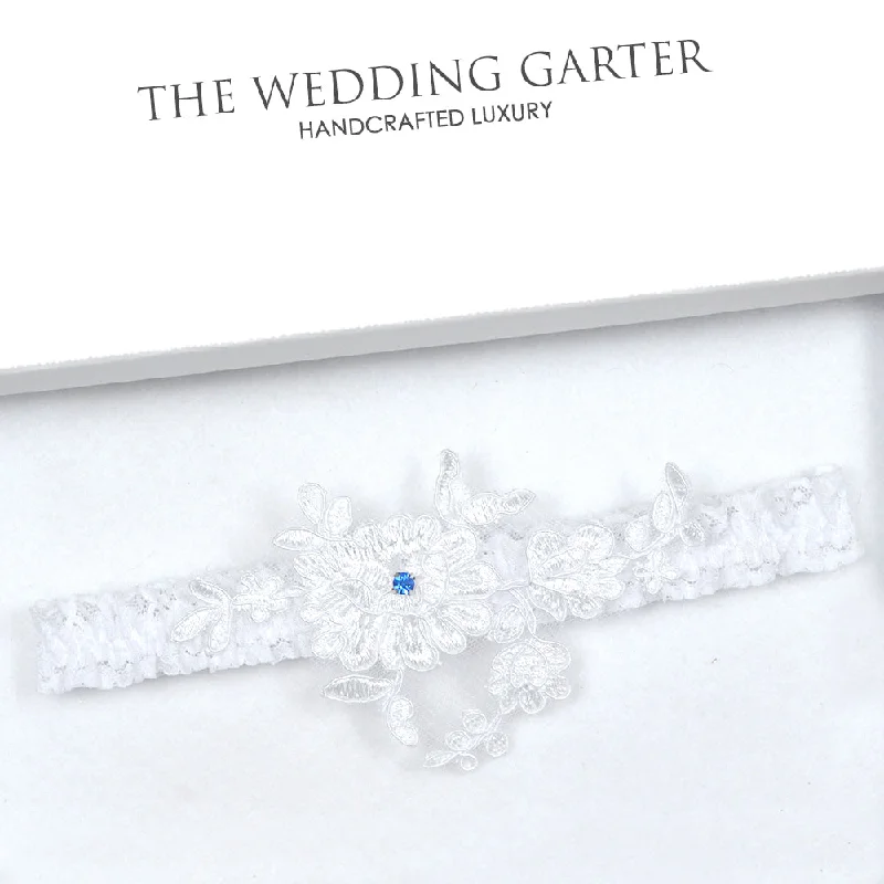 Bridal Garter With White Lace Applique Design