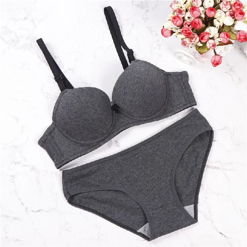 2019 new lingerie sets Glossy Pure gather girl underwear Candy-colored Japanese fashion cute bow gather bra set