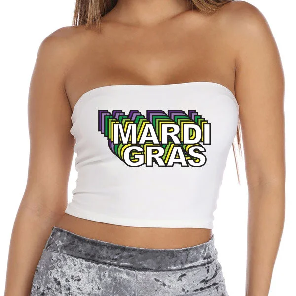 cold - shoulder women tube top for a fashionable and modern look3D Mardi Gras White Tube Top cold - shoulder women tube top for a fashionable and modern look3D Mardi Gras White Tube Top