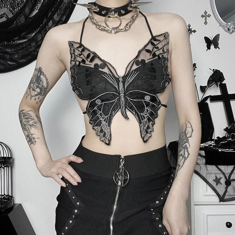 Women's Gothic Strappy Butterfly Embroidered Bustier