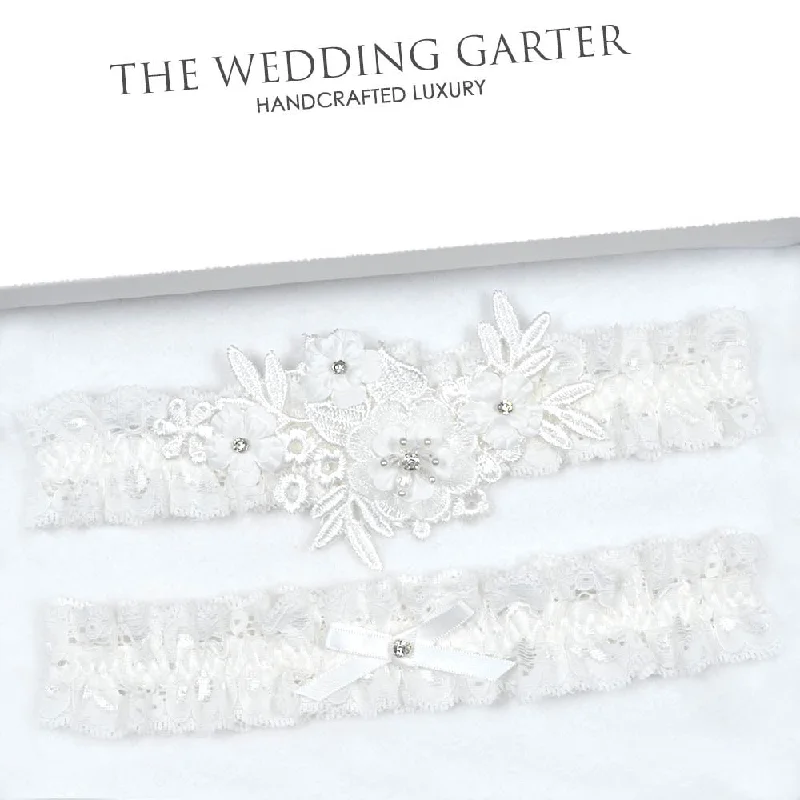 Ivory Lace Rhinestone & Pearl Bridal Garter Set