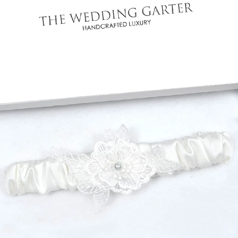 Satin Bridal Garter With Floral Design