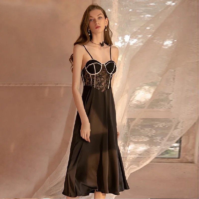 strapless women sexy lingerie optionsYomorio Satin Babydoll Dress Padded Cup Lace Nightgown for Women Sexy Negligee Midi Dress