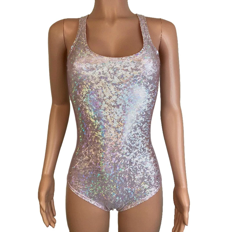 Blush Pink Shattered Glass Holographic Bodysuit