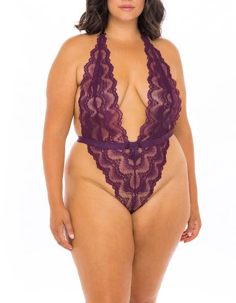 Alessa Boxed High Leg Lace Teddy In Italian Plum - Oh La La Cheri