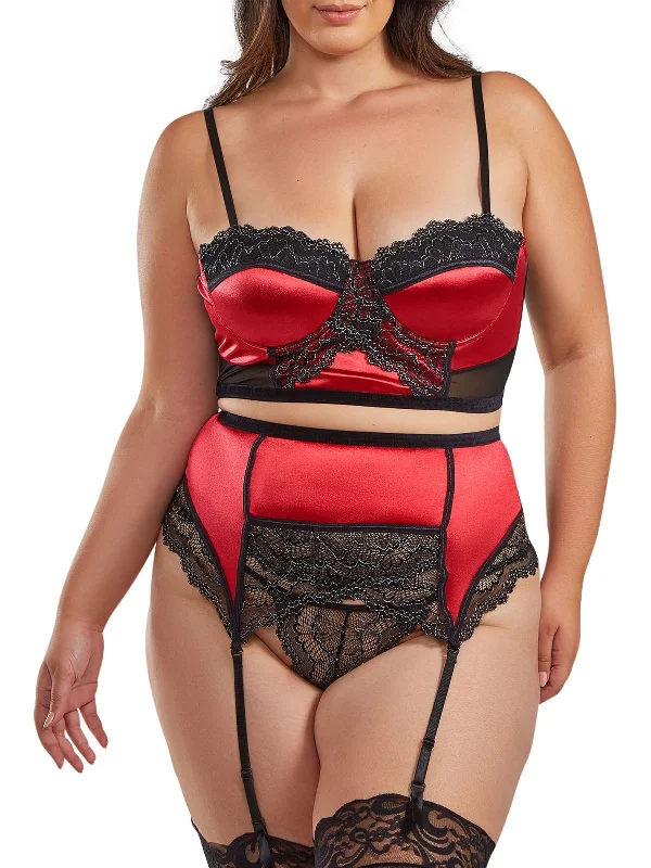 Women's Plus Size Long Line Mesh Bra and Panty Set Lingerie