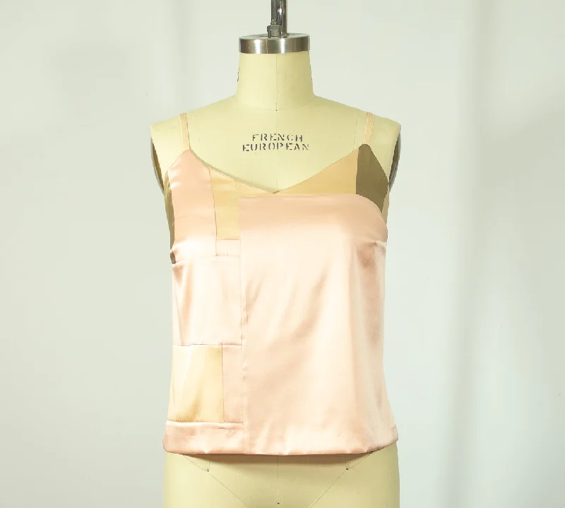 Patchwork Large Stretch Silk Camisole Peach/Pink