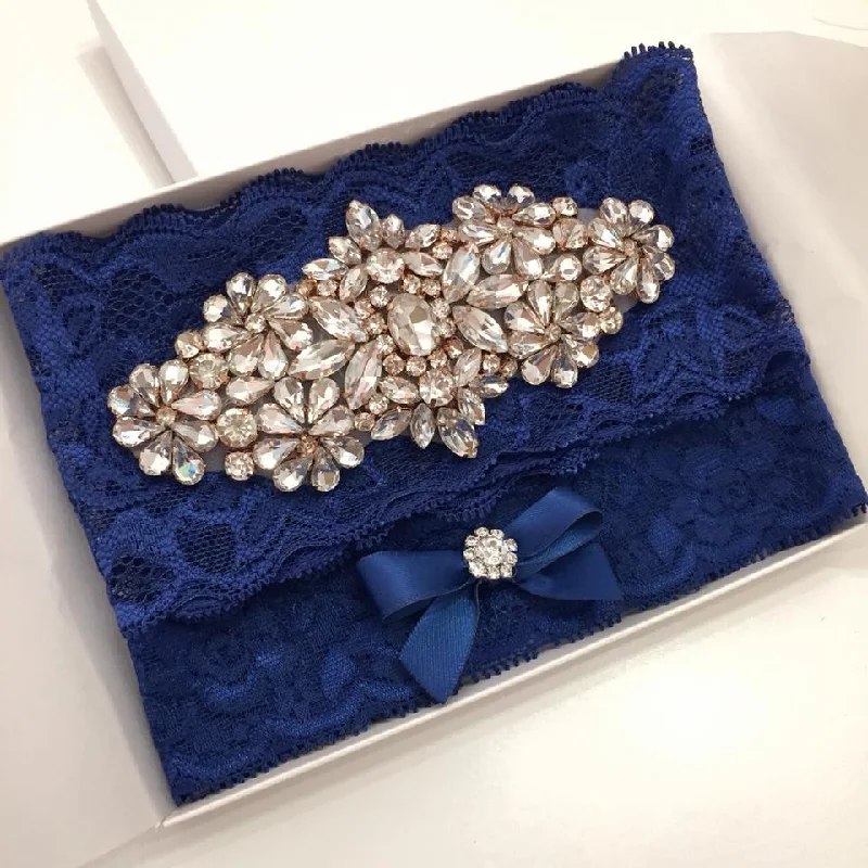 vintage style women gartersJODY| ROYAL BLUE WEDDING GARTER SET