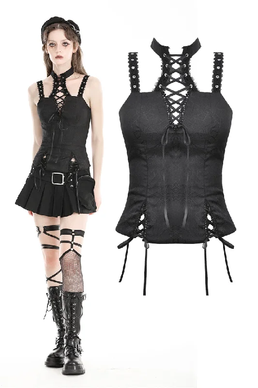 adjustable women bustiers and corsets fitPunk black spiderweb embossed lace-up top CW080 adjustable women bustiers and corsets fitPunk black spiderweb embossed lace-up top CW080