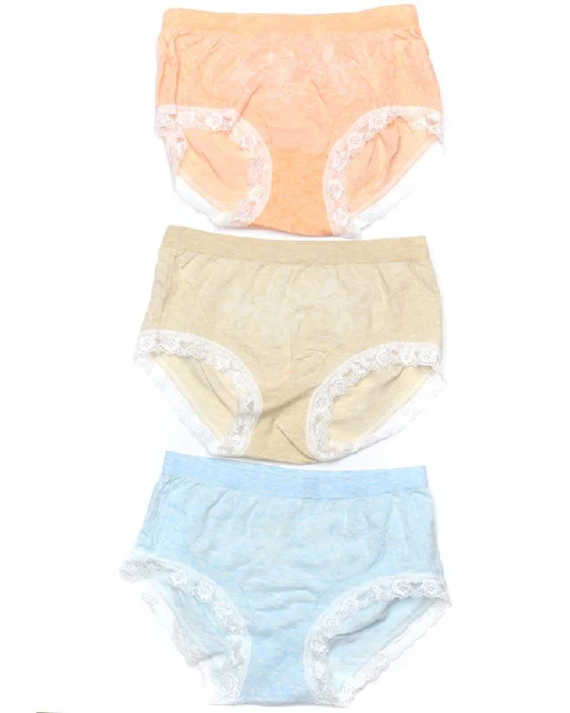 Pack of 3 Basic Soft Cotton Stretchable Lace Panty FP-657 - Mix Colors