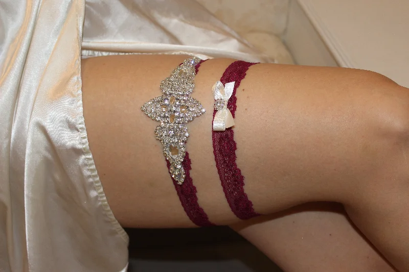 size - specific women gartersLAST ONE READY TO SHIP - KENNA | Burgundy / Red Wine Lace Wedding Garter Set with Crystals size - specific women gartersLAST ONE READY TO SHIP - KENNA | Burgundy / Red Wine Lace Wedding Garter Set with Crystals