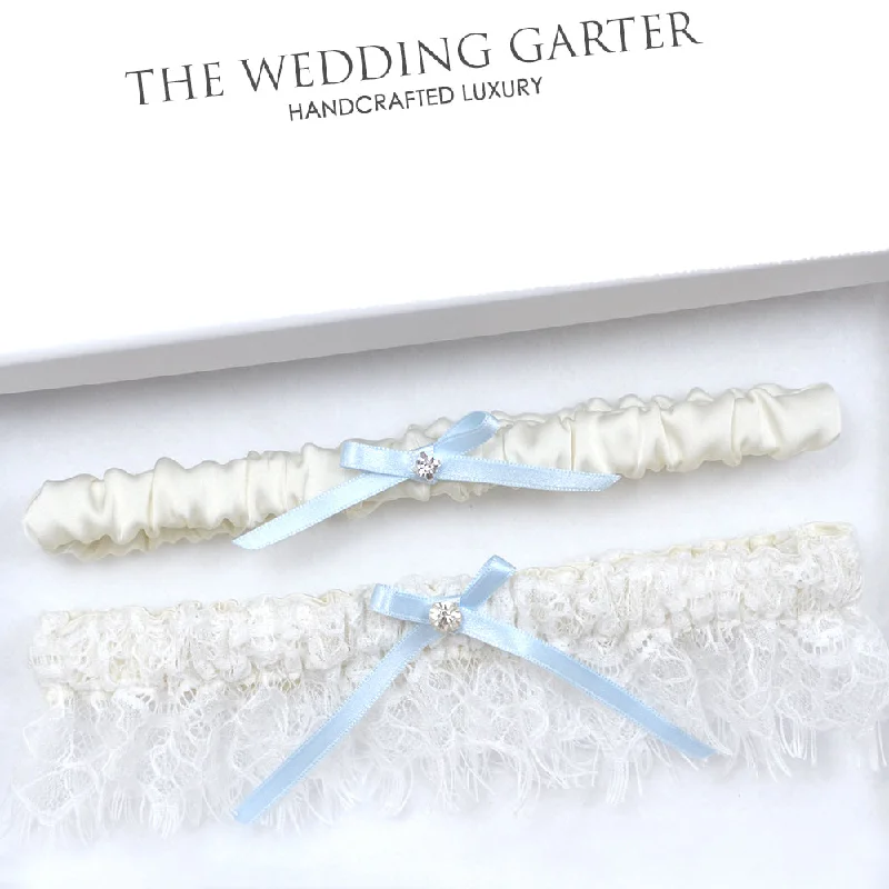 Emmanuelle Ivory Chantilly Lace Satin Wedding Garter Set