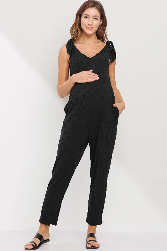 Adjustable Tie-Sleeve Maternity Jumpsuit