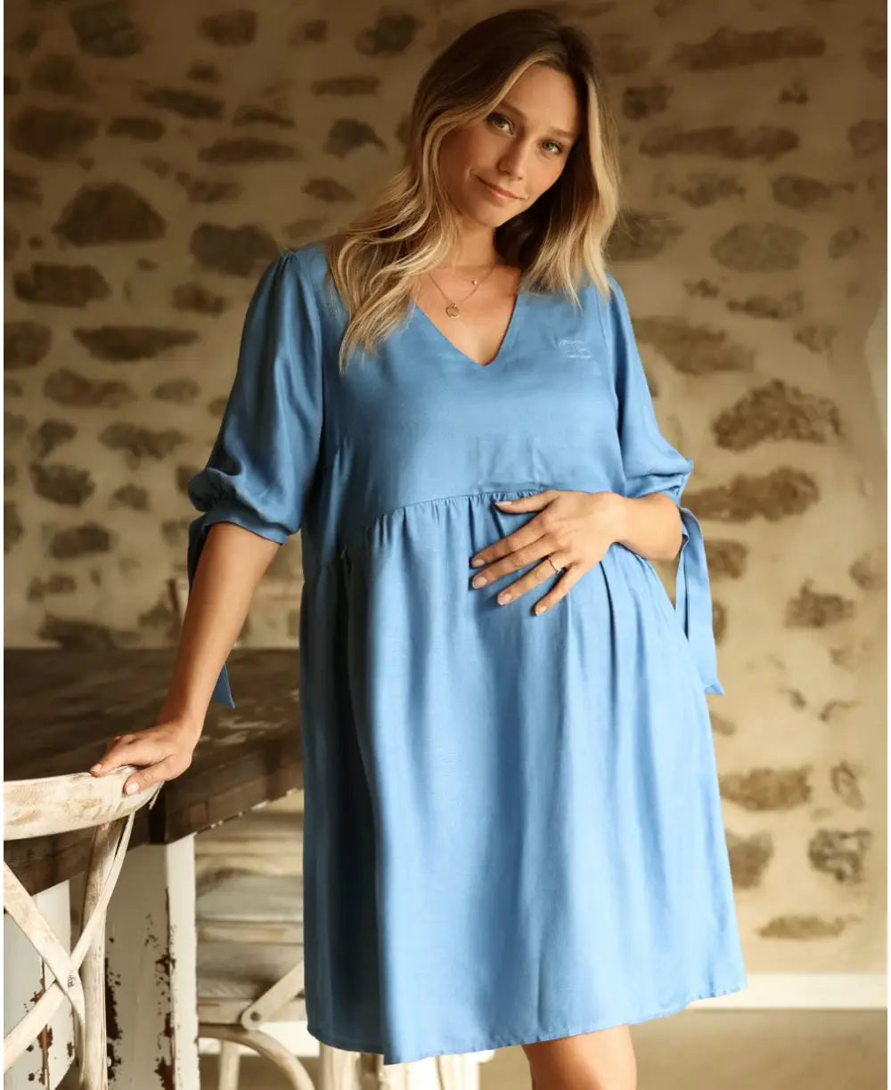 Amy ice blue short pregnancy and nursing dress