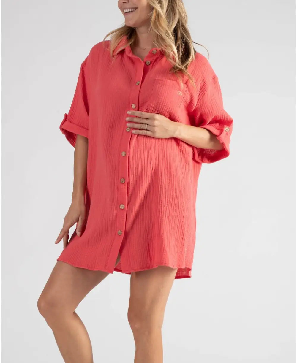 Bertille coral maternity and nursing beach dress