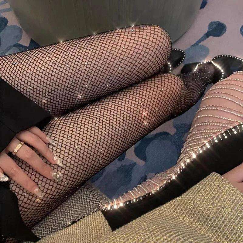 Black Diamond Rhinestone Sequined Fishnet Tights: Glittery Sexy Stockings To Impress