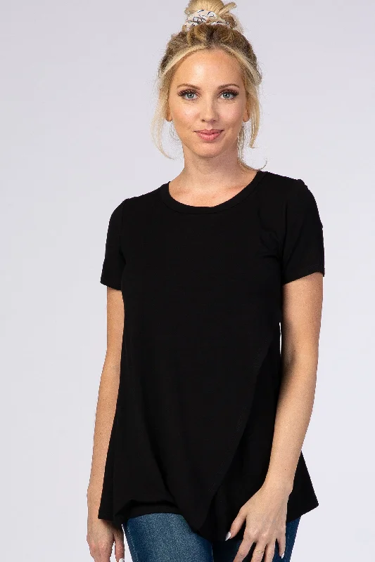 Black Layered Wrap Front Nursing Top