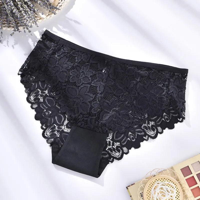 Black Sexy Lace Pantie: Floral Pattern Underwear